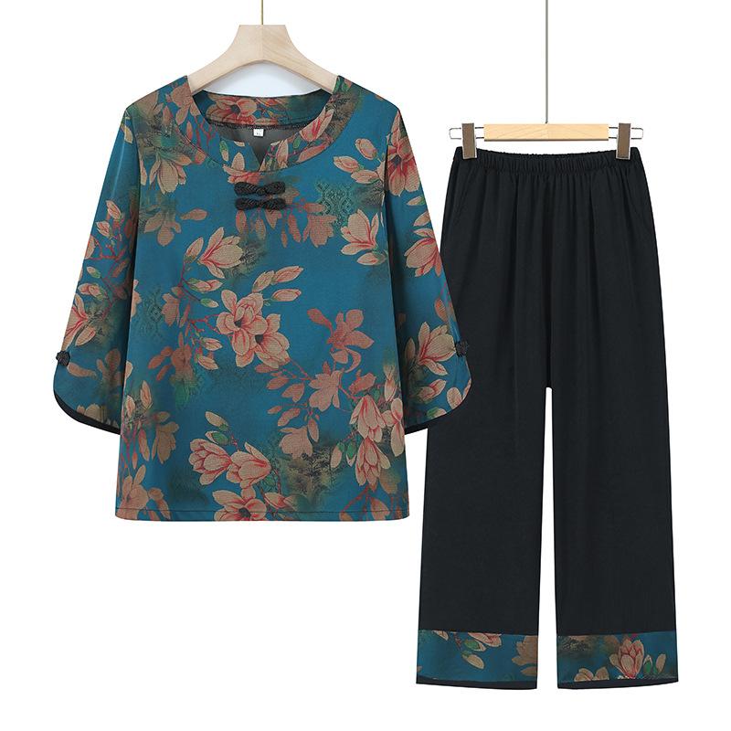 Elderly summer women's clothing summer short-sleeved suit elderly clothes thin new style