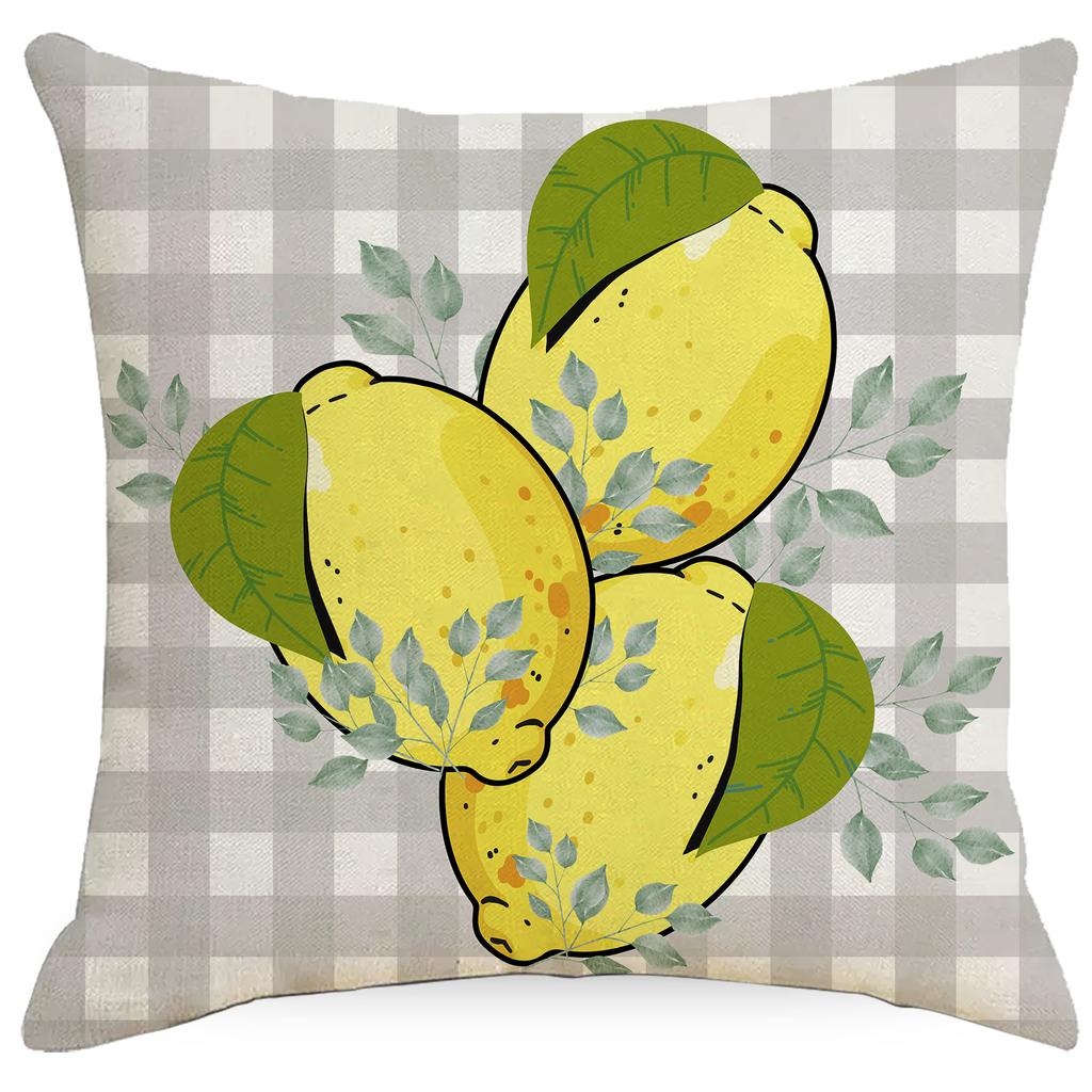 Modern Simple Summer Lemon Print Pillowcase Yellow-green Linen Cushion Cover Nordic Sofa Cushion