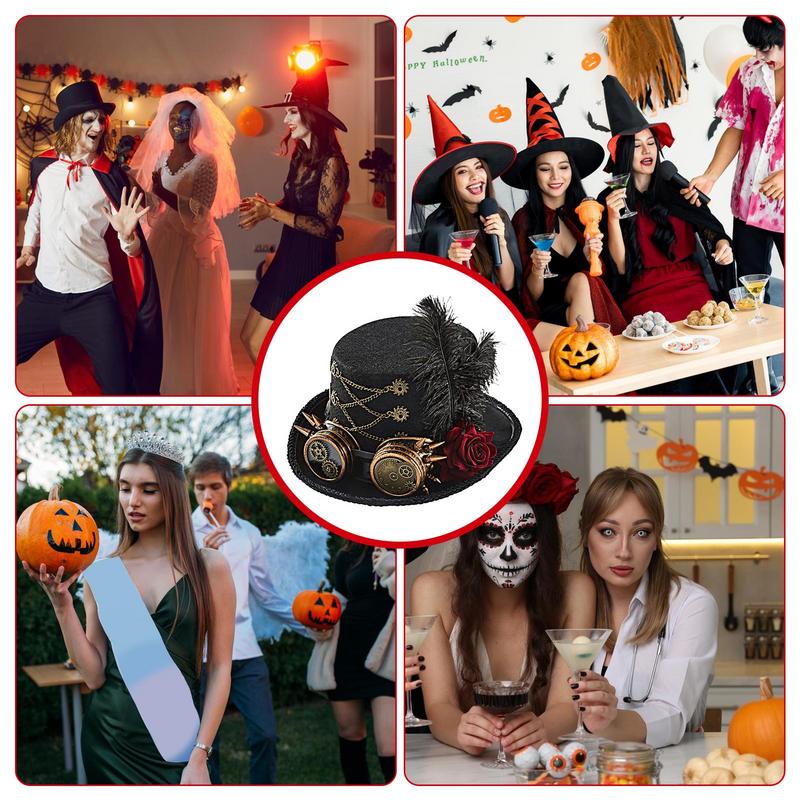 Steampunk Hat Vintage Glasses Gothic Top Hat Felt Adjustable Outfit For Men Women Teens Adults Theater Circus Performances