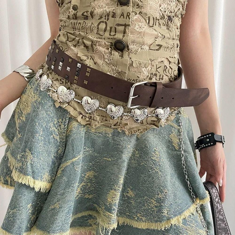 Leather Women's Belt Gothic Dress Jeans Belt Niche Rivet Waist Belt  Streetwear