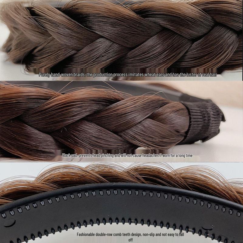 Women's Fishbone Braid Headband: Braided Hair Clip Pigtail Wig Hairpin with High Crown Hair Tie