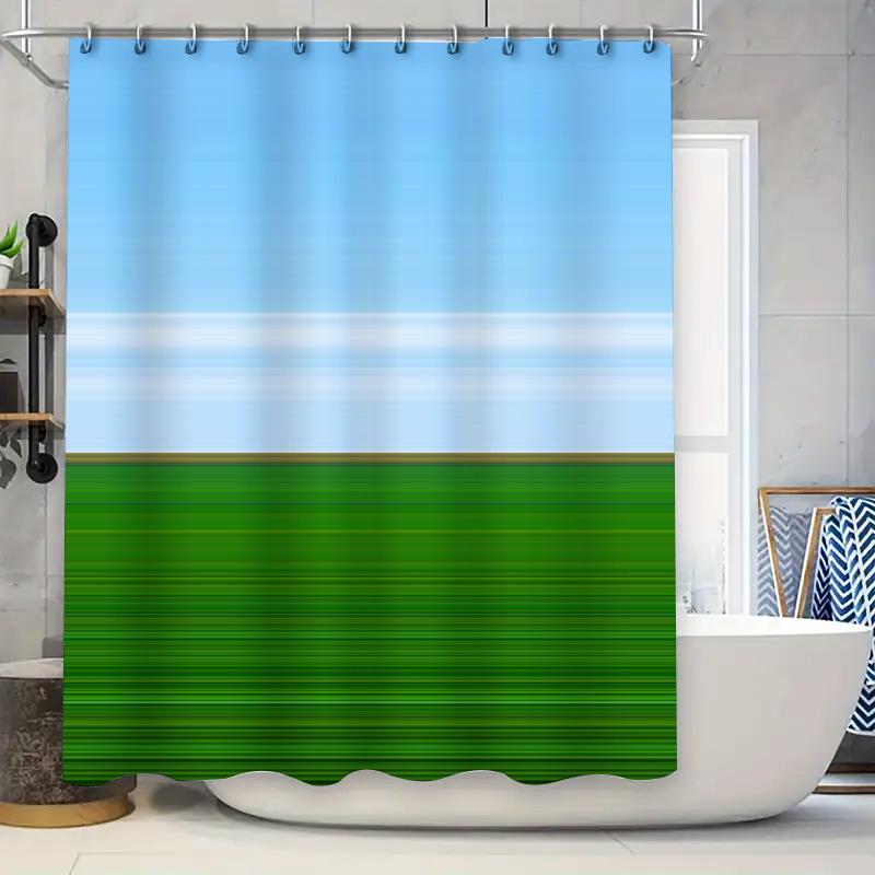 

Blue Striped Shower Curtain Waterproof Bath Decor For Kids Home Decoration Green Leaf Print Bathroom Shower Curtains W60H190(CM)-1 Pcs