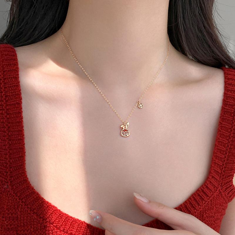 The Year of The Rabbit Necklace for The Year of The Nation for Women's New Sweater Chain Niche Design Collarbone Chain