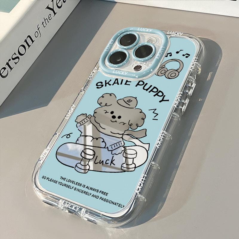 For Apple 16 Mobile Phone Case Mirror Blue Skateboard Dog for IPhone13 for Xiaomi 14pro Female 12 Cute 11 Creative