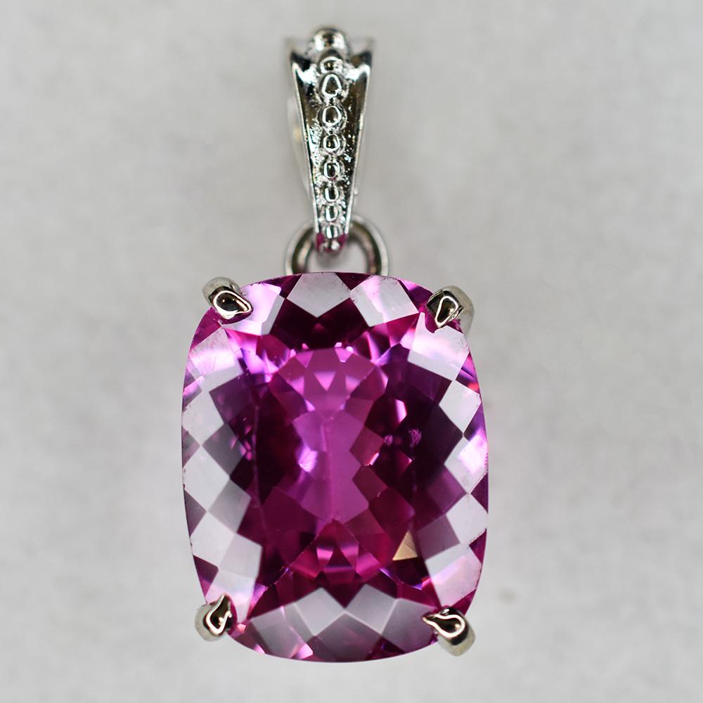 21 Ct Pink Ruby Natural Cushion Gemstone Pendant 925 Sterling Silver