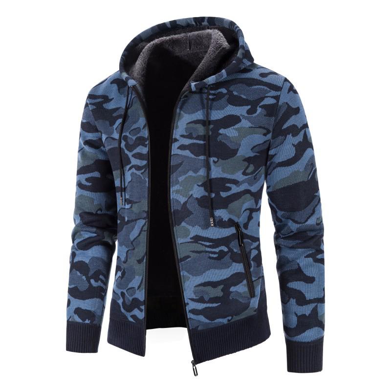 Men's 2021 Camouflage Plus Size Velvet Sweater Cardigan Slim Fit Hooded Jacket
