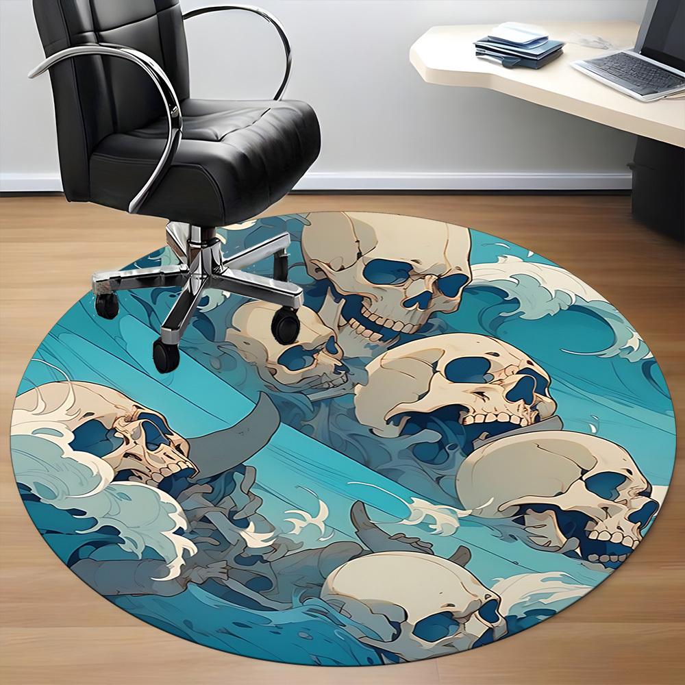 1PC Skulls Ocean Office Round Area Rug, Indoor Mat Suitable For Office, Under Office Chairs Bedroom Living Room Home Decor, Room Deco 036
