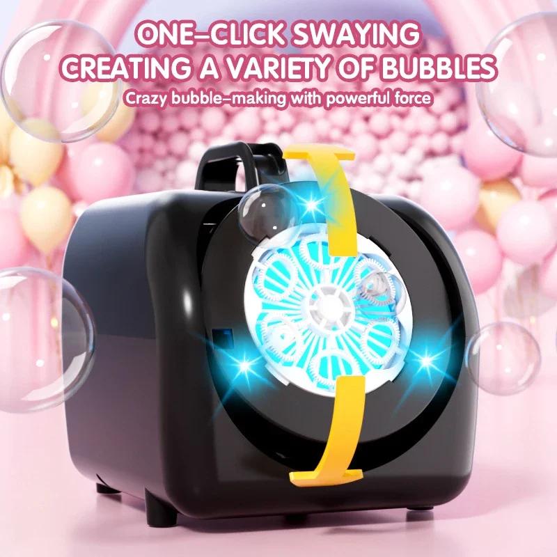 Portable Handheld Stage Bubbles Blowing Led Lights Kids Electric Automatic Maker Bubbles Toys Outdoor Wedding Party Prop Game