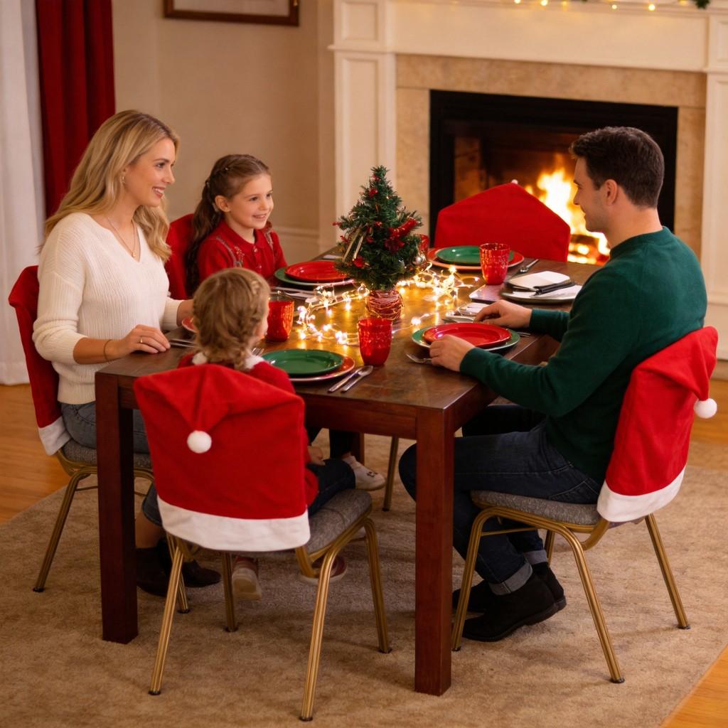 Christmas Decor Nonwoven Fabric Chair Cover With Festive Red Design For Holiday Dining