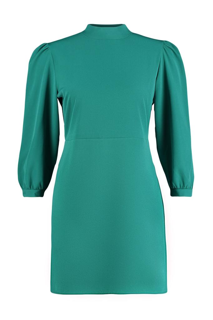 Women's Fashion Day and Night Balloon Sleeve Mini Black Double Breasted Collar Fitted Mini Knitted Dress