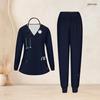 Women Plus Size V Neck Long Sleeve Scrub Set Patriotic Galaxy Star Planet Swirl Print Nurse Uniform Set