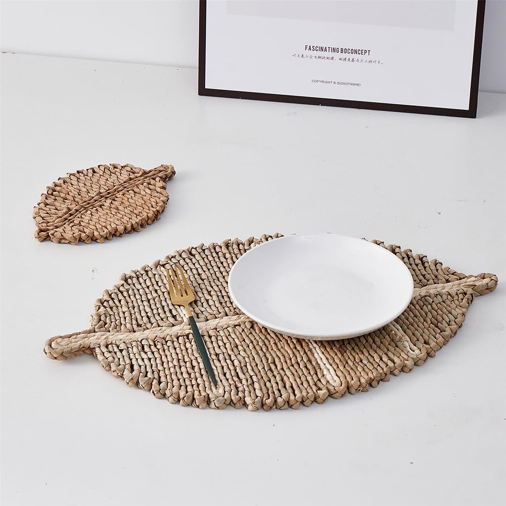 Hand Woven Place Mats Set Shape Boho Wicker Table Place Mats for Dinning Table,Home,Wedding (S:9.5x6.3”)