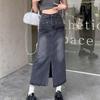 Gonna di Jeans A-line Taglie Forti Petite Vita Alta con Frange - Autunno 2025 Lunghezza Media