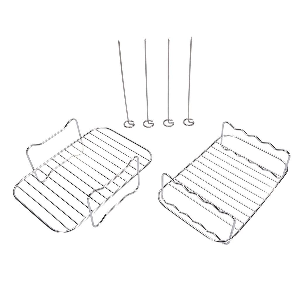 2PCS Double Layer Fryer Rack Set 304 Stainless Steel Stackable Rectangular Fryer Skewer Rack for Fryer Accessories