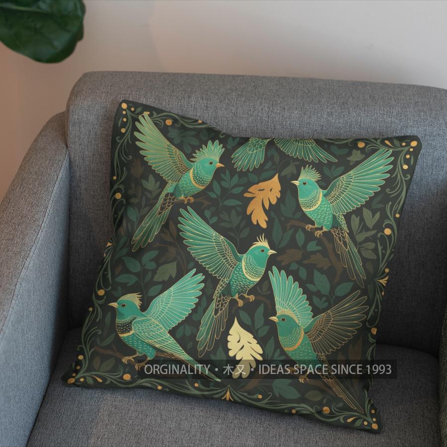 2D Golden Birds And Leaves Starry Pillow Cover Pattern Cushion Cover Suitable For Sofa Bedroom Car Pillow Cover