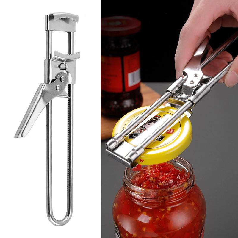 Non-slip Stainless Steel Can and Bottle Opener, Adjustable Handheld Can Opener for Easy Use