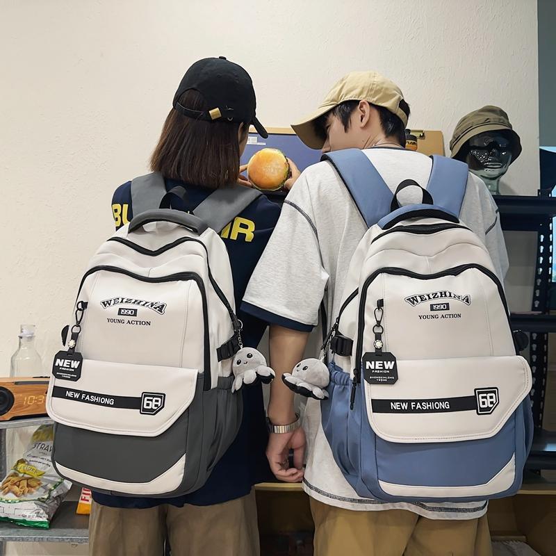 Student Schoolbag Women's Color Block Backpack Men Large Capacity Backpack