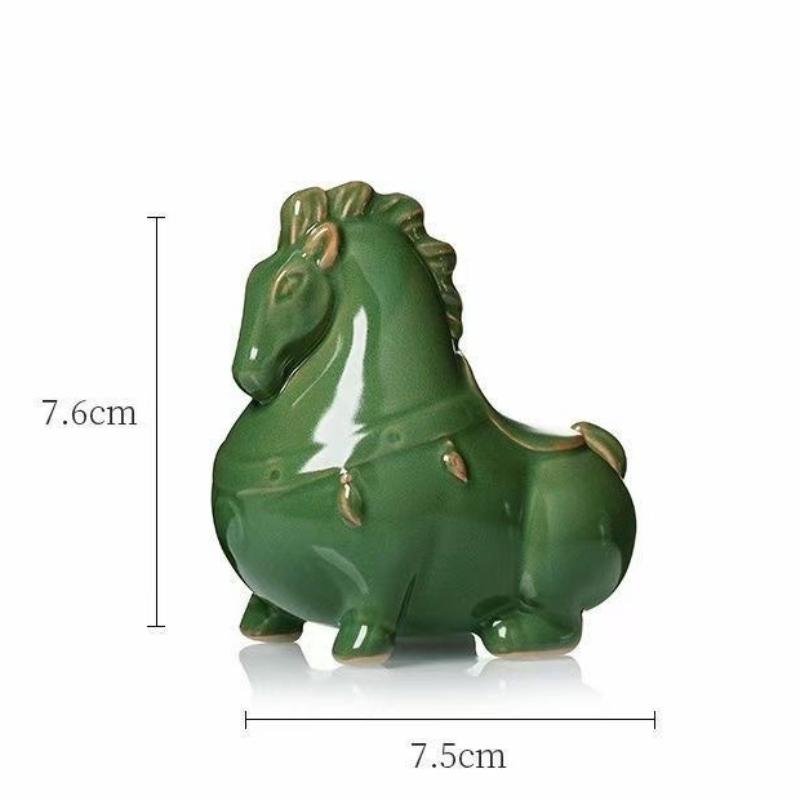 Cute Ru Kiln Ceramic Green Horse Tea Pet Tea Ornaments Chinese Tea Accessories Handcrafted Tang Horse Figurine Ceramic TeaPet