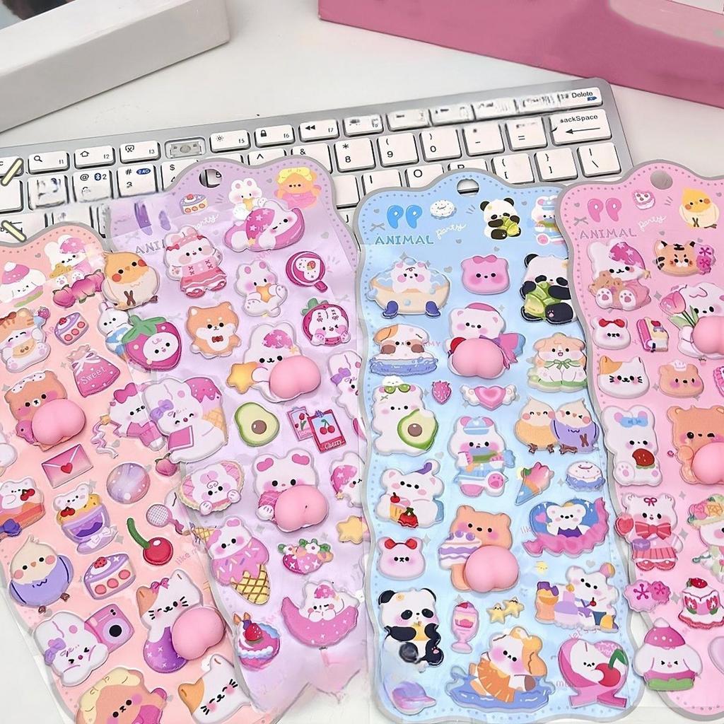 Cute 3D Stickers Cute Adhesive Toys Small Bunny Soft Bubble Stickers for Kids Adults Notebook Scrapbook Pencil Case Tablet Water