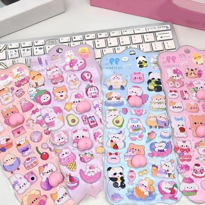 Cute 3D Stickers Cute Adhesive Toys Small Bunny Soft Bubble Stickers for Kids Adults Notebook Scrapbook Pencil Case Tablet Water