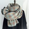 Retro Green Plaid Scarf Women's New Winter Warm Korean Style Student Shawl Dual Purpose Pink Scarf
