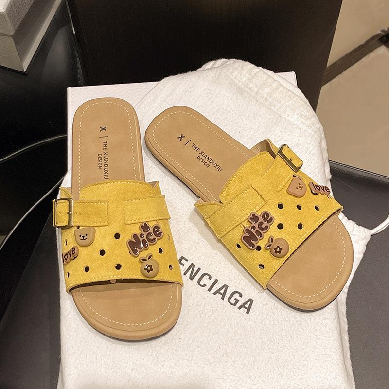 Niche retro bag head slippers women's 2025 spring new thick-soled half-bag outer wear half-slippers hole shoes