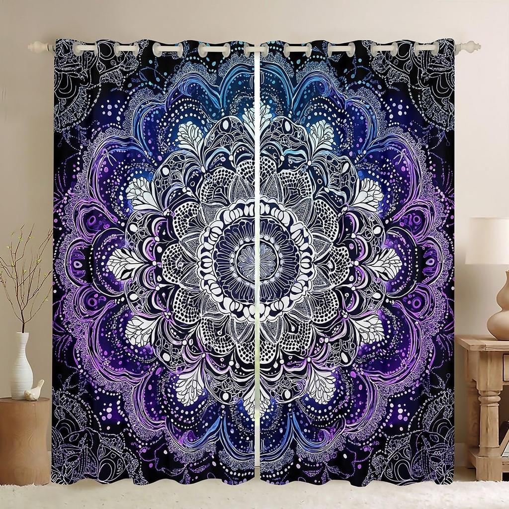 Room Darkening Mandala Curtain Vintage Tribal Exotic Floral Window Curtains Drapes Southwestern Colorful Retro Flower Bohemian Polyester Washable