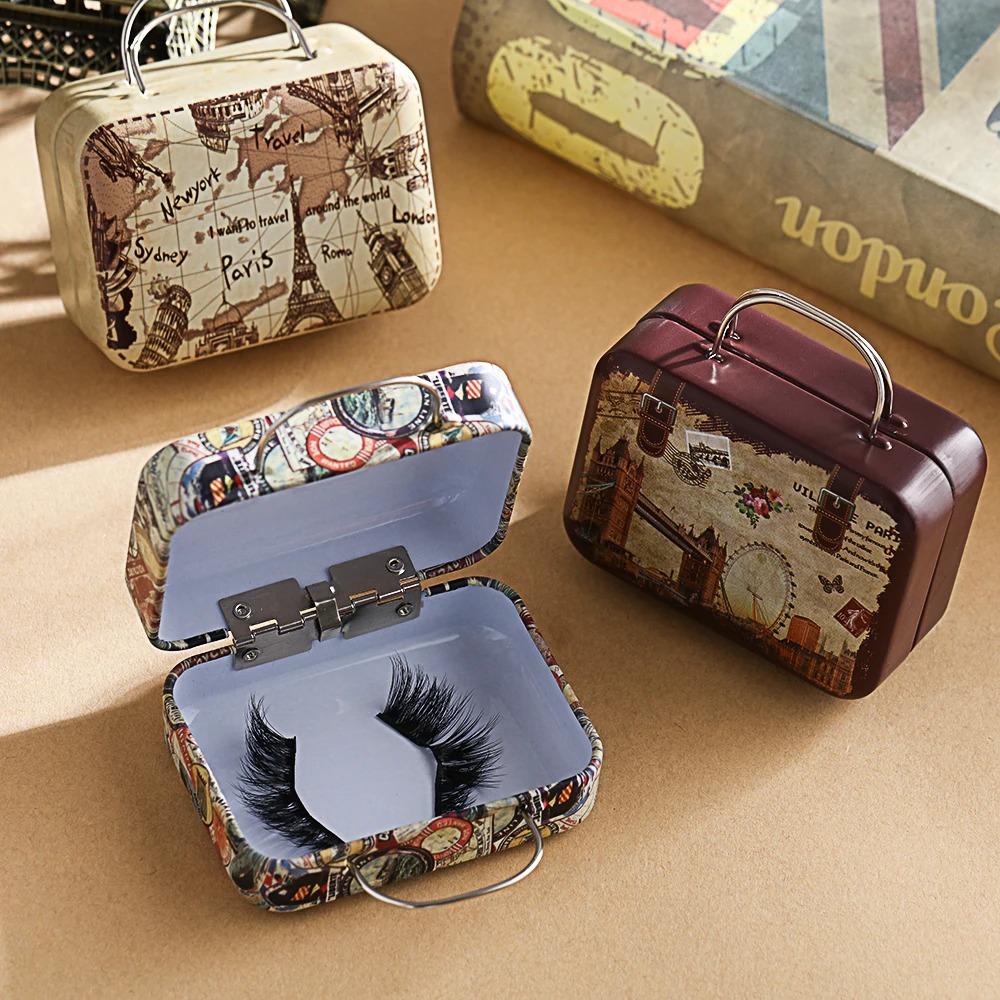 1PC Mini Suitcase Candy Boxes Small Tin Plate Gift Box Rectangular Coin Storage Container with Hinged Lids for Travel Party Wed