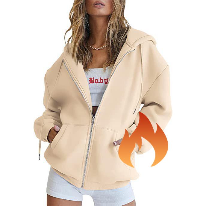 Осень Зима Женский Тонкий Вельветовый Спортивный Костюм Худи Оверсайз Толстовка Повседневная С Длинным Рукавом Однотонные Худи На Молнии Со Шнурком Пальто с Карманом XXXL абрикосовый 1690₽