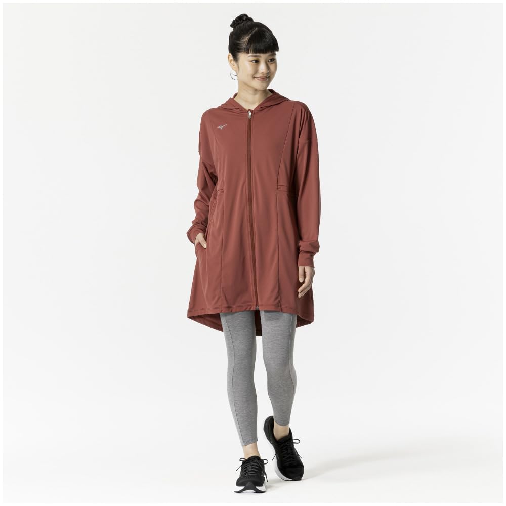 Mizuno Stretch Smooth Training Hoodie with UV Marsala Wine Women's Protection, 32MCB870,