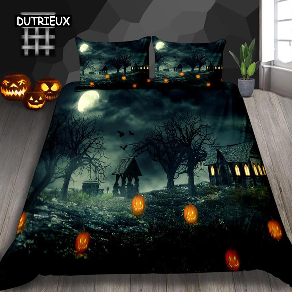 Halloween Duvet Cover Set Thumbedding Halloween Decor Mysterious Forest Bedding Set Polyester Double Queen King Size Quilt Cover