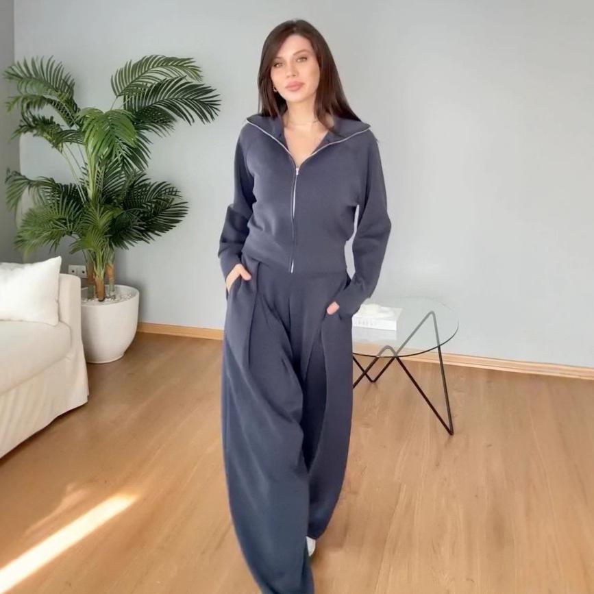 

2025 Women s Fashion Set: Long-Sleeve Cardigan & Wide-Leg Pants - Casual Chic for Commuting XXXL сірий колір
