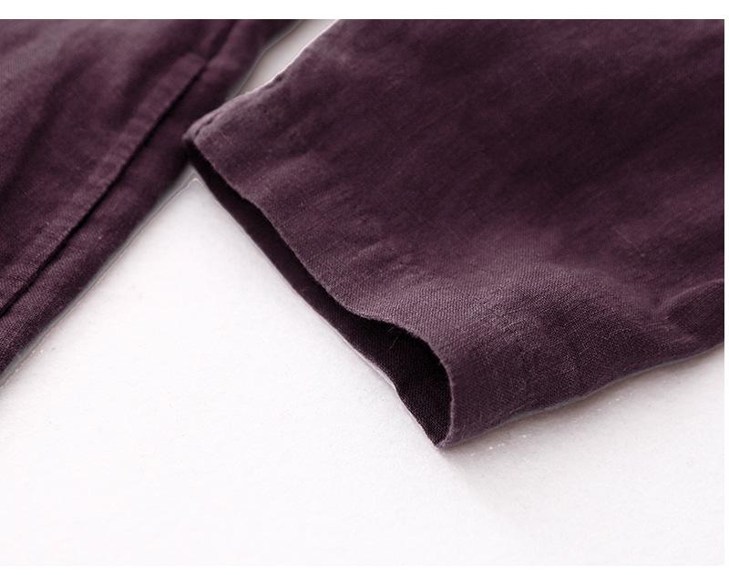 2025 Wiosna/Jesień Damska Bawełniana Lniana Sukienka z Dekoltem w Serek w Kolorze Klawretowym z Otwartym Przodem Dwuwarstwowa z Długim Rękawem Wyszczuplająca