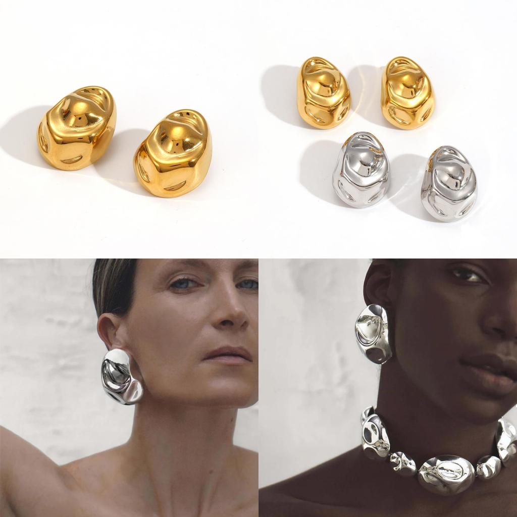 Stainless Steel Geometric Earrings For Women With Wrinkled Style For Fashion Casual Wear