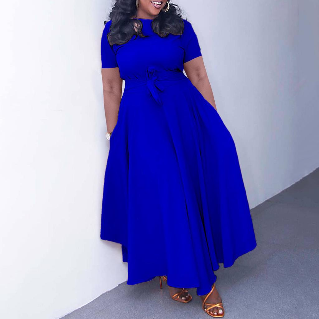 Elegant Women Dresses New Short Sleeve O Neck Sashes Pleated Ankle Length Luxury African Party Birthday Dress 5XL