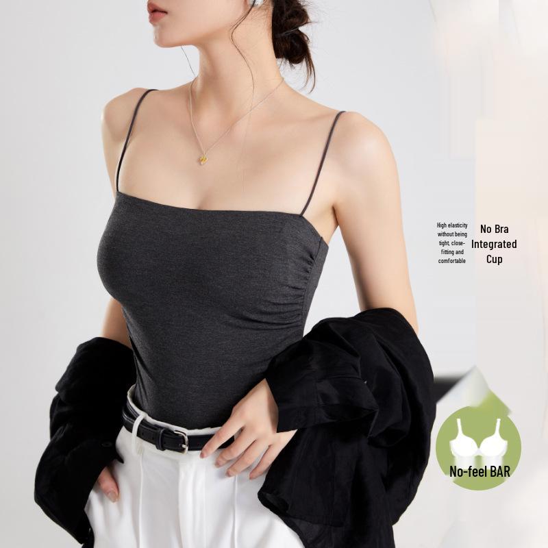 Elegant Pleated Camisole with Built-in Bra & Chest Pads - Women's Summer Outerwear