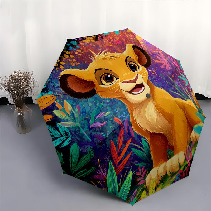 El Rey León de Disney, Simba, Paraguas Plegable Manual de la Jungla, Diseño Plegable Reforzado de 8 Varillas, Ligero