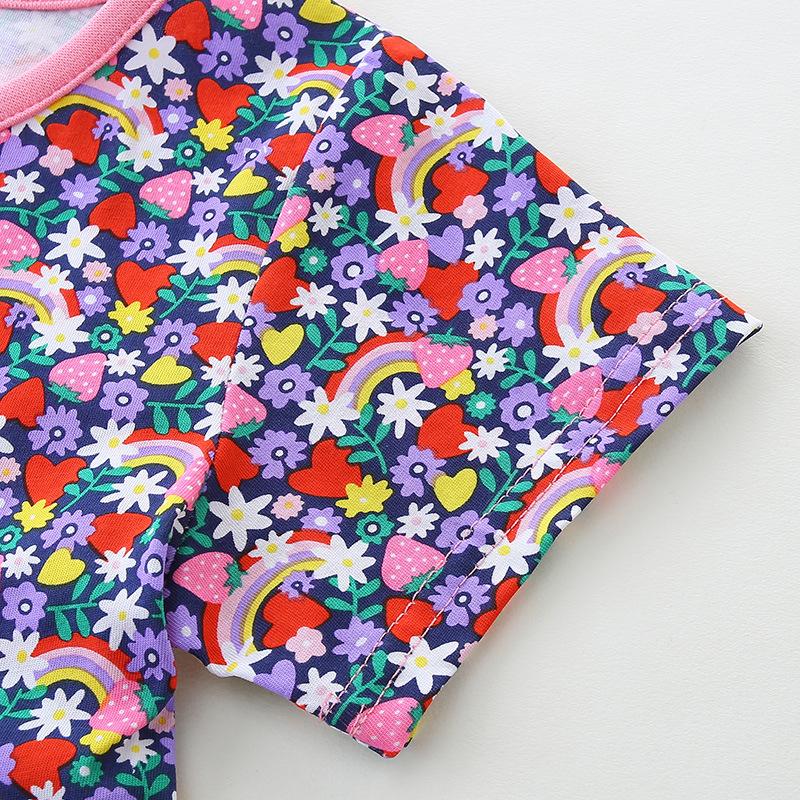 Vestito Estivo per Bambina Stampa Cartoni Animati Moda Manica Corta Gonna Bambina Girocollo Vestito Principessa