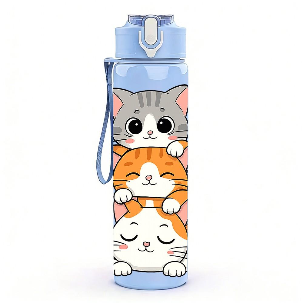 1PC Stacked Hugging Cats 750ml Color Plastic Sports Water Bottle Leakproof Flip Straw Lid Suitable for Sports Office Home Use
