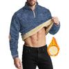 Winter Men's Fleece Lined Pullover Sweatshirt New Leather Decor Long Sleeve Half Zipper Plus Velvet Pullover Tops Casual Hoodies