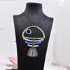 Exquisite Cute Gradient Blue Hollowed-out Fishbone Pendant Black Leather Rope Necklace for Women Creative Fashion Jewelry Gifts