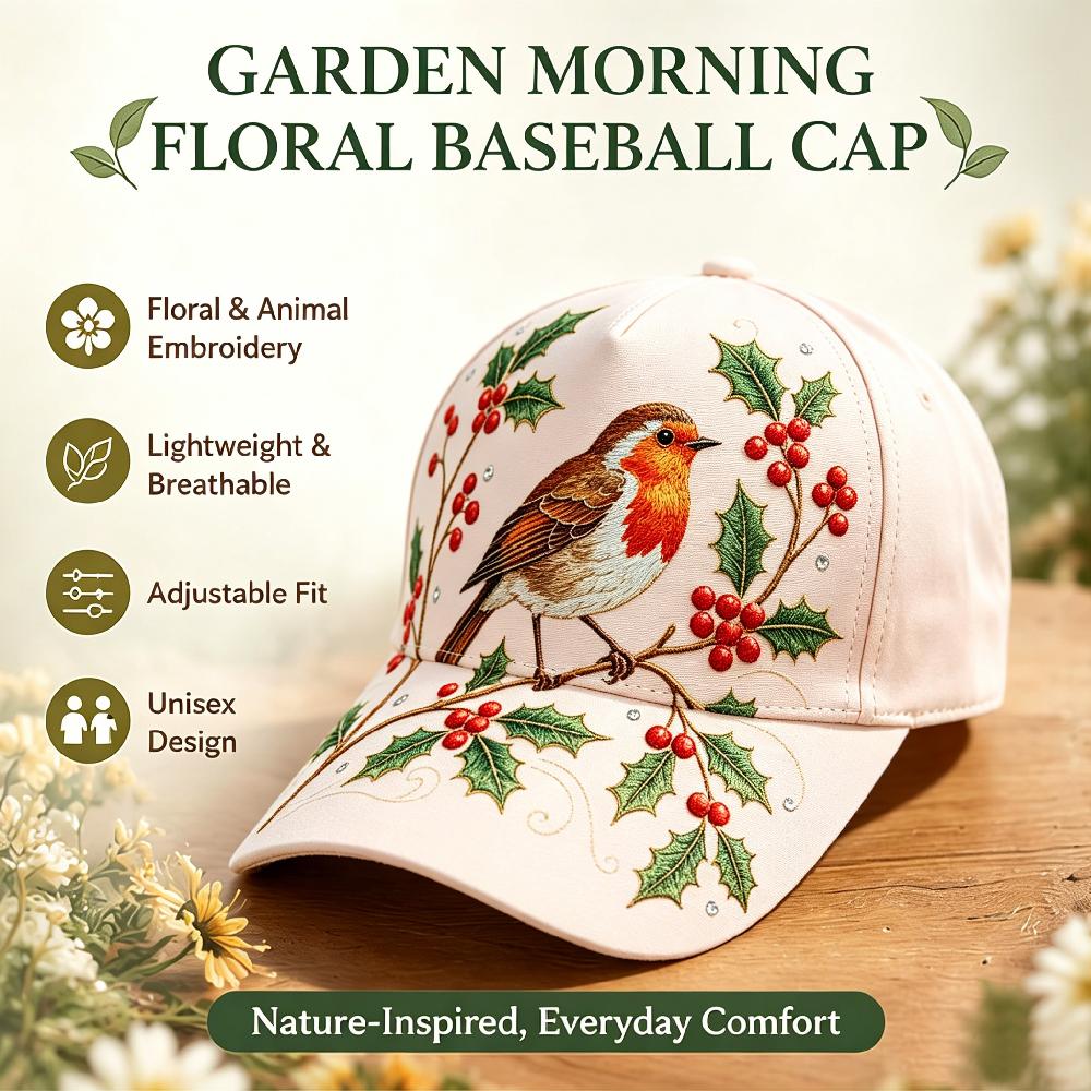 1PCS  Garden Morning Baseball Cap, Adjustable Hat, Hummingbird Flowers Theme Hat Lightweight and Breathable