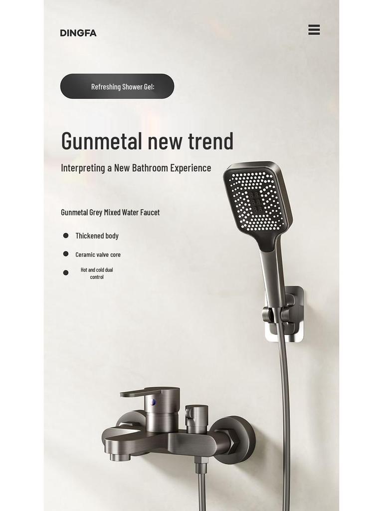 Juego de grifo de ducha y baño de 3 funciones color Gunmetal con mezclador