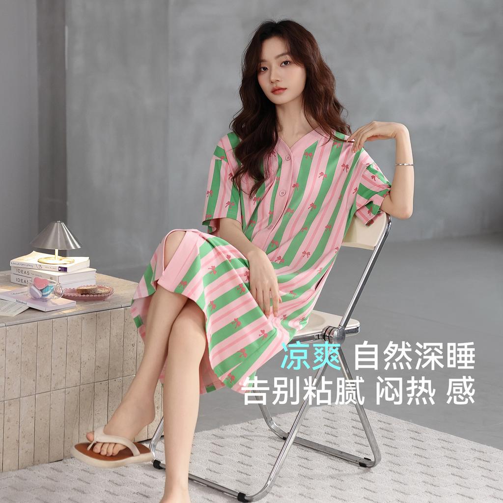 Summer nightdress women's pure cotton short-sleeved 1011 new girls pajamas summer cute girl style beautiful loungewear