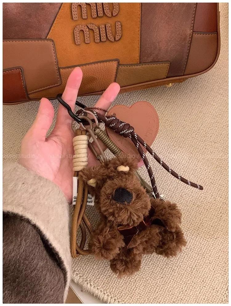 Cute puppy Glasses clip Key Chain bowknot Pendant Hand woven rope Backpack decoration