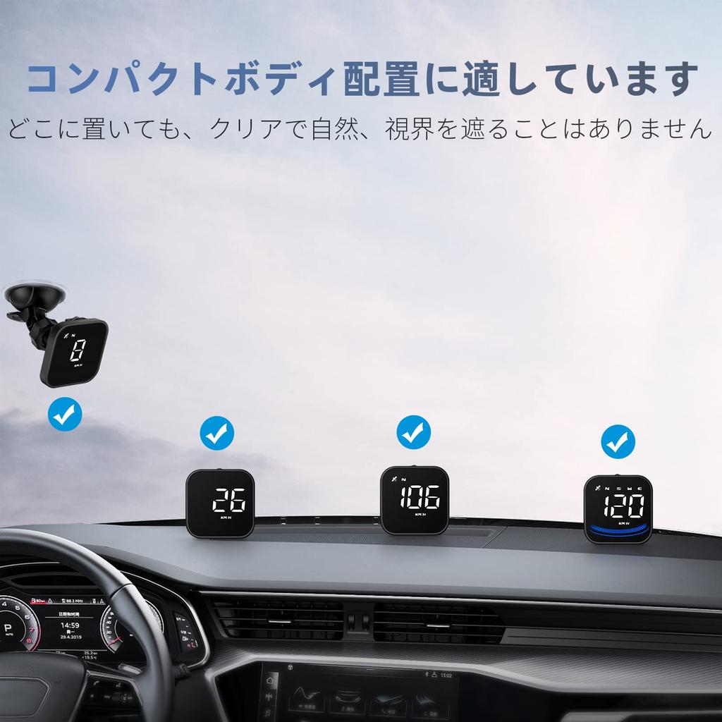 Wiiyii Car Head-Up Display, Speedometer, Speedometer, Windshield Display, Compass, Suitable for All Cars