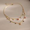 Wonderswan 18K Gold-Plated Stainless Steel Geometric Zircon Double Layer Necklace - Colorful & Luxurious for Women