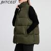 BITCED Women's Autumn/Winter Sleeveless Cotton Coat Mid-Length Stand Collar Thermal Down-Filled Cotton Vest Thickened Waistcoat Outerwear