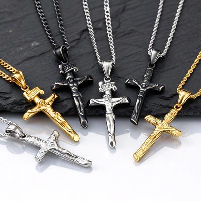 Jesus Cross Pendant Necklaces For Men Women Stainless Steel Silver Color Catholic Amulets Jewelry Easter Gift