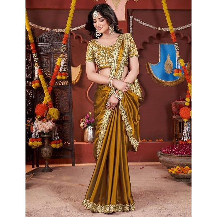 Elegante Designer-Sarees für Damen Premium Rangoli-Stoff mit verziertem Rand, Leichte und stilvolle ethnische Kleidung - Perfekt für Partys,
